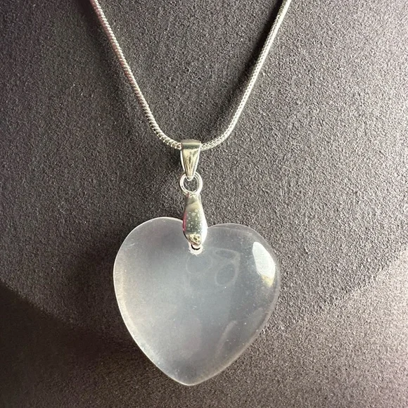 Rose Quartz Heart Pendant Necklace on Silver 925 Bail & Stainless Steel Chain - Picture 7 of 10